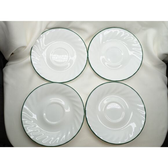Set of 4 Corelle Callaway Ivy  Saucers Mug Plates Swirl Green Rim 6 1/4" Fairy - Picture 3 of 7